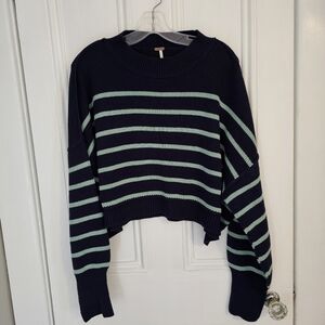Free People Womens Medium Easy Street Cropped Striped Pullover Oversized Sweater